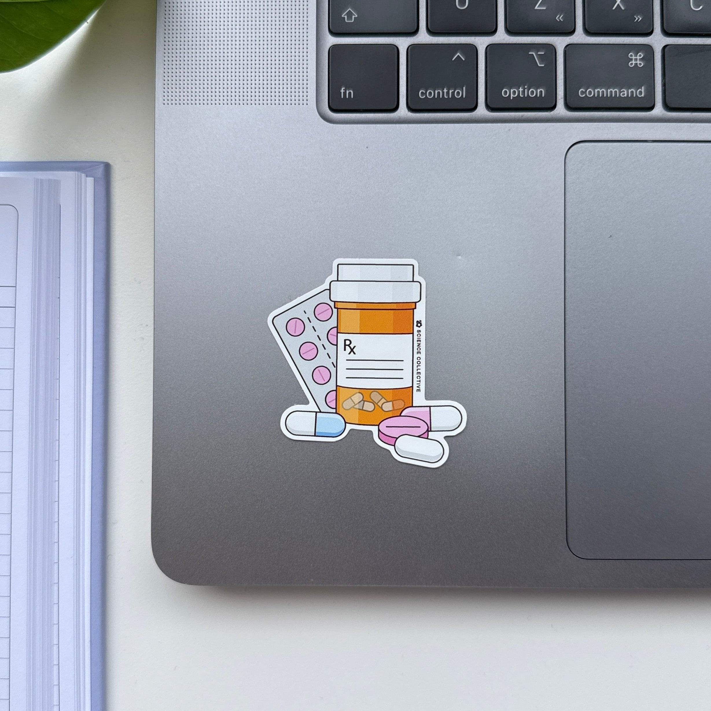 Cute pharmacy sticker with an orange pill bottle from science collective