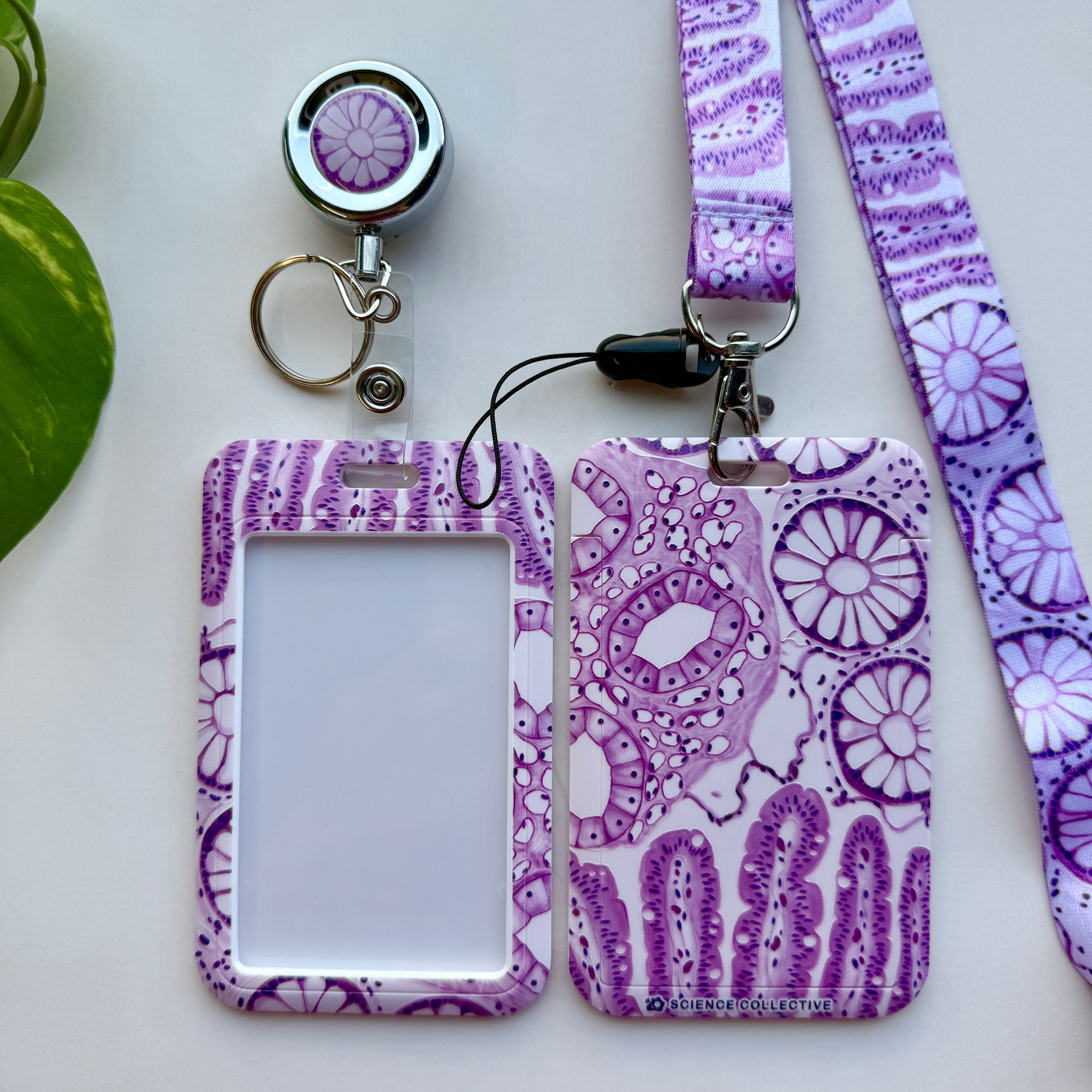 Histology-themed lanyard, ID badge holder, and retractable badge reel card holder set