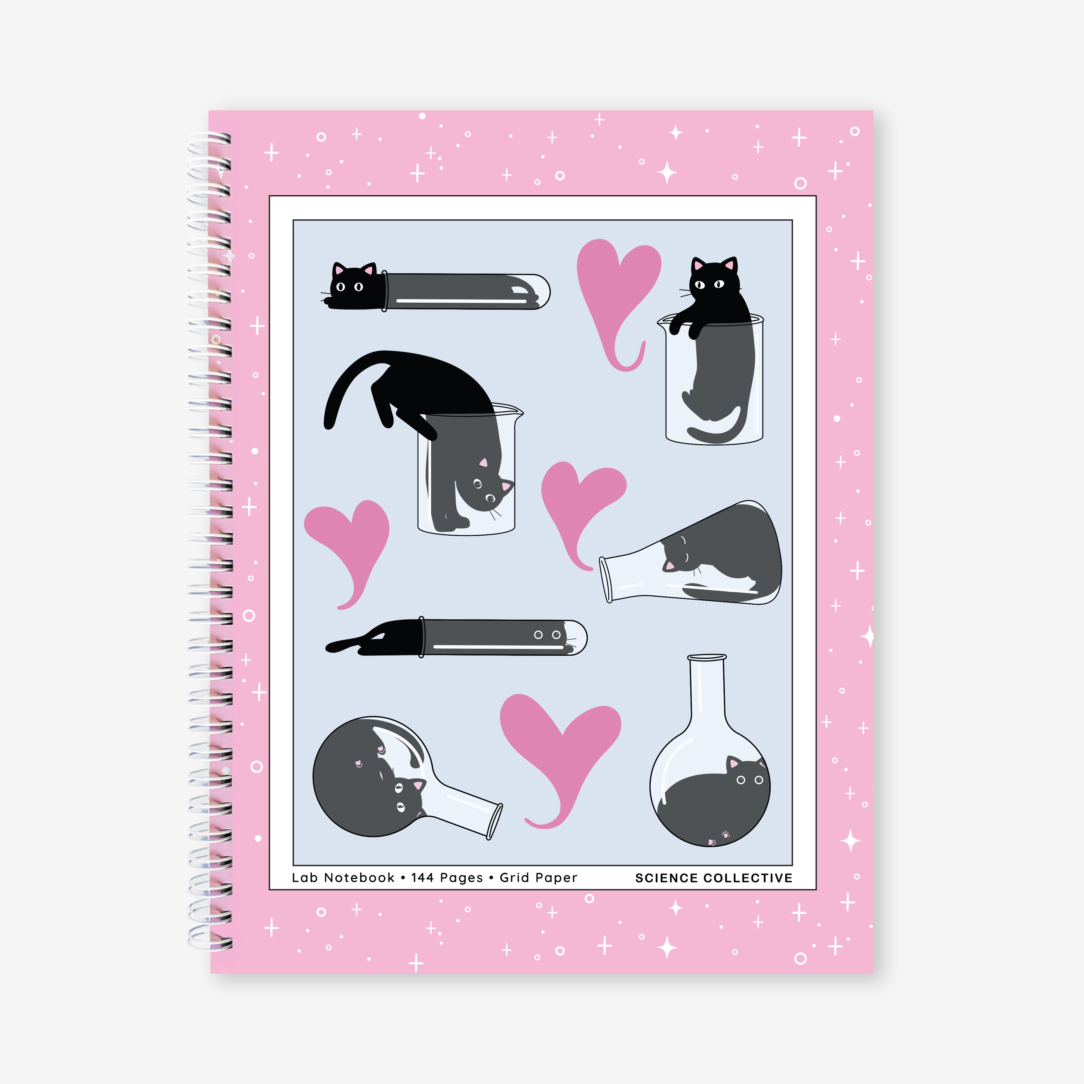 Laboratory Notebook featuring an illustrated cover with cute cats and chemistry glassware.