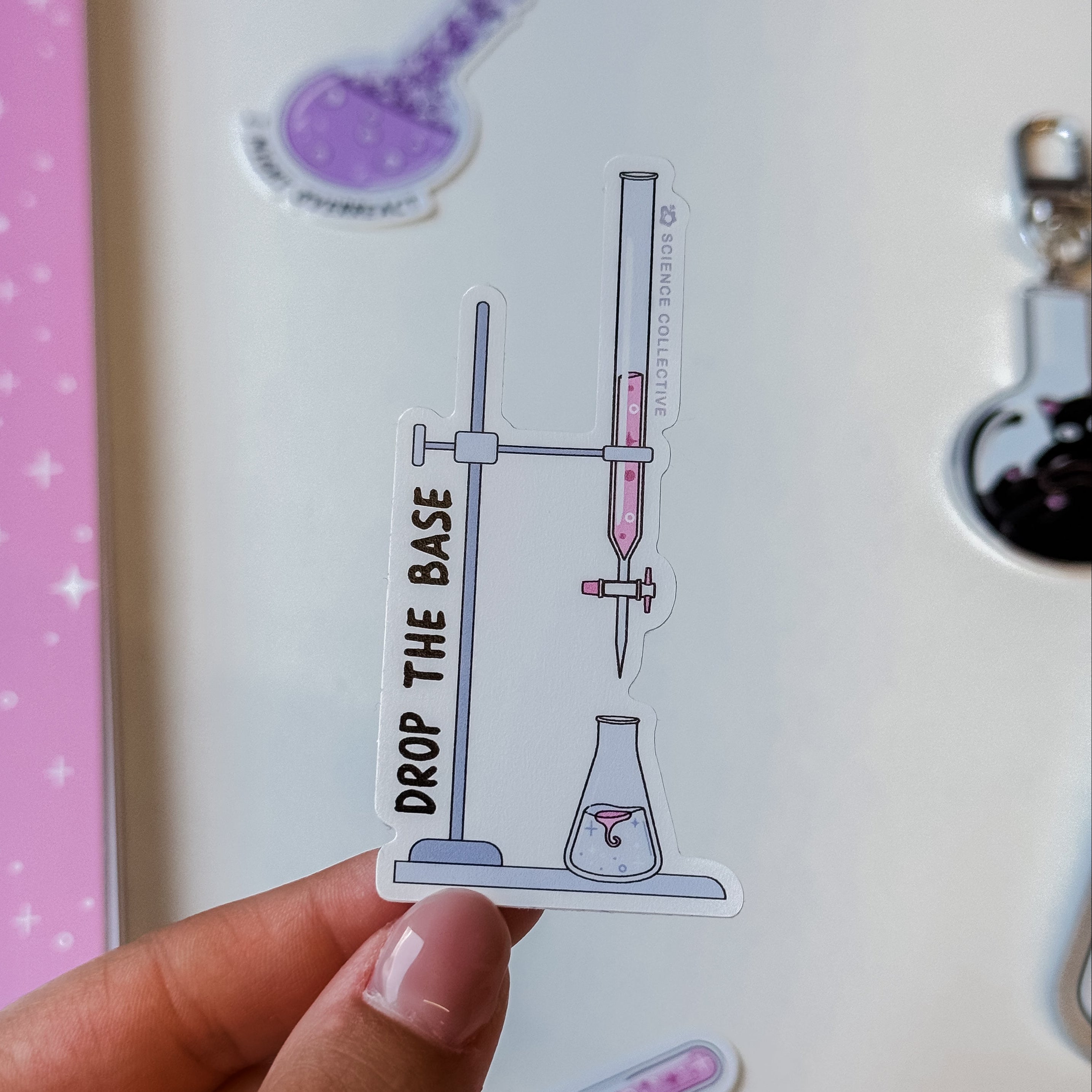 Titration Chemistry Sticker with the phrase drop the base