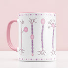 Pink neuroscience mug with neurons