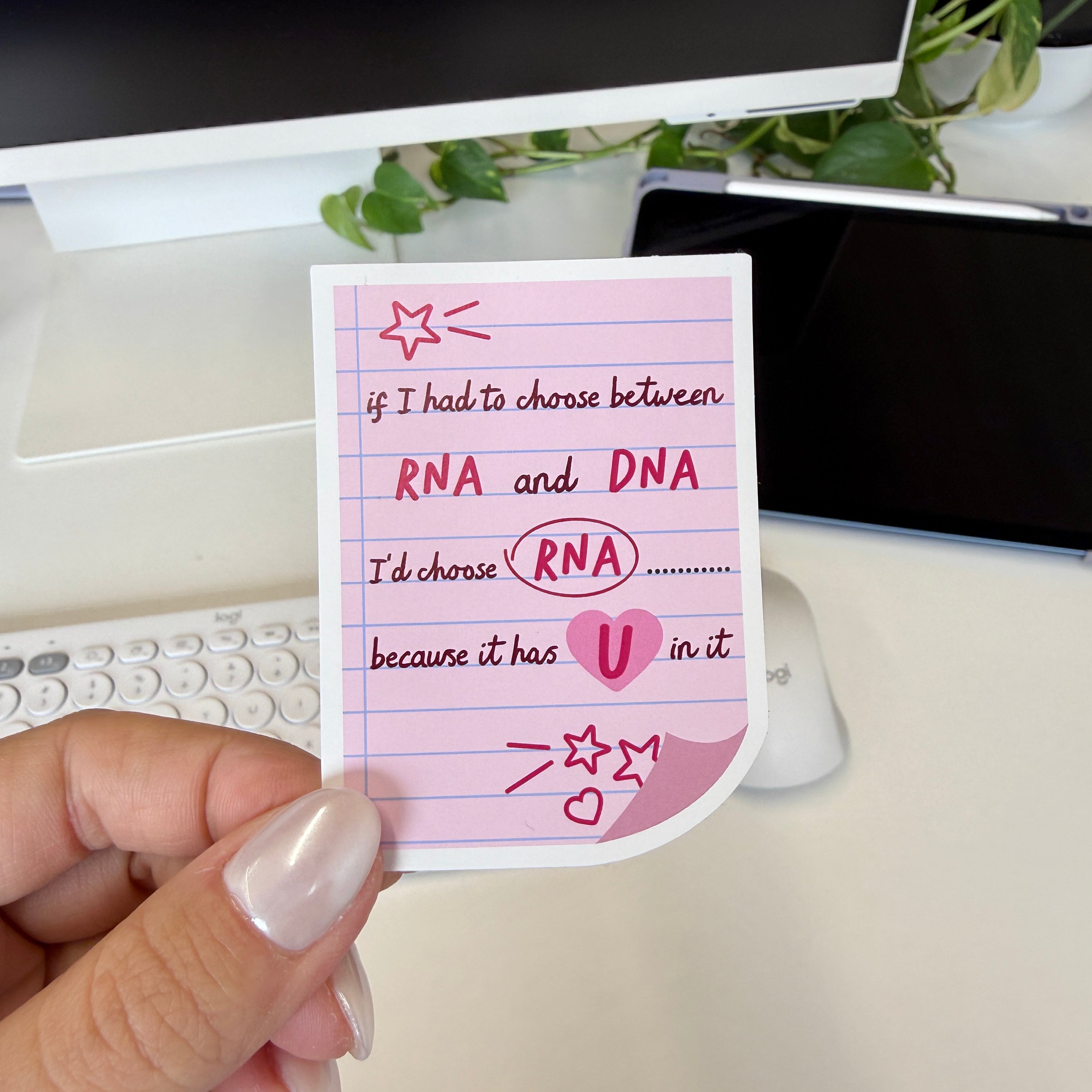 Pink Biochemistry Sticker with RNA and DNA